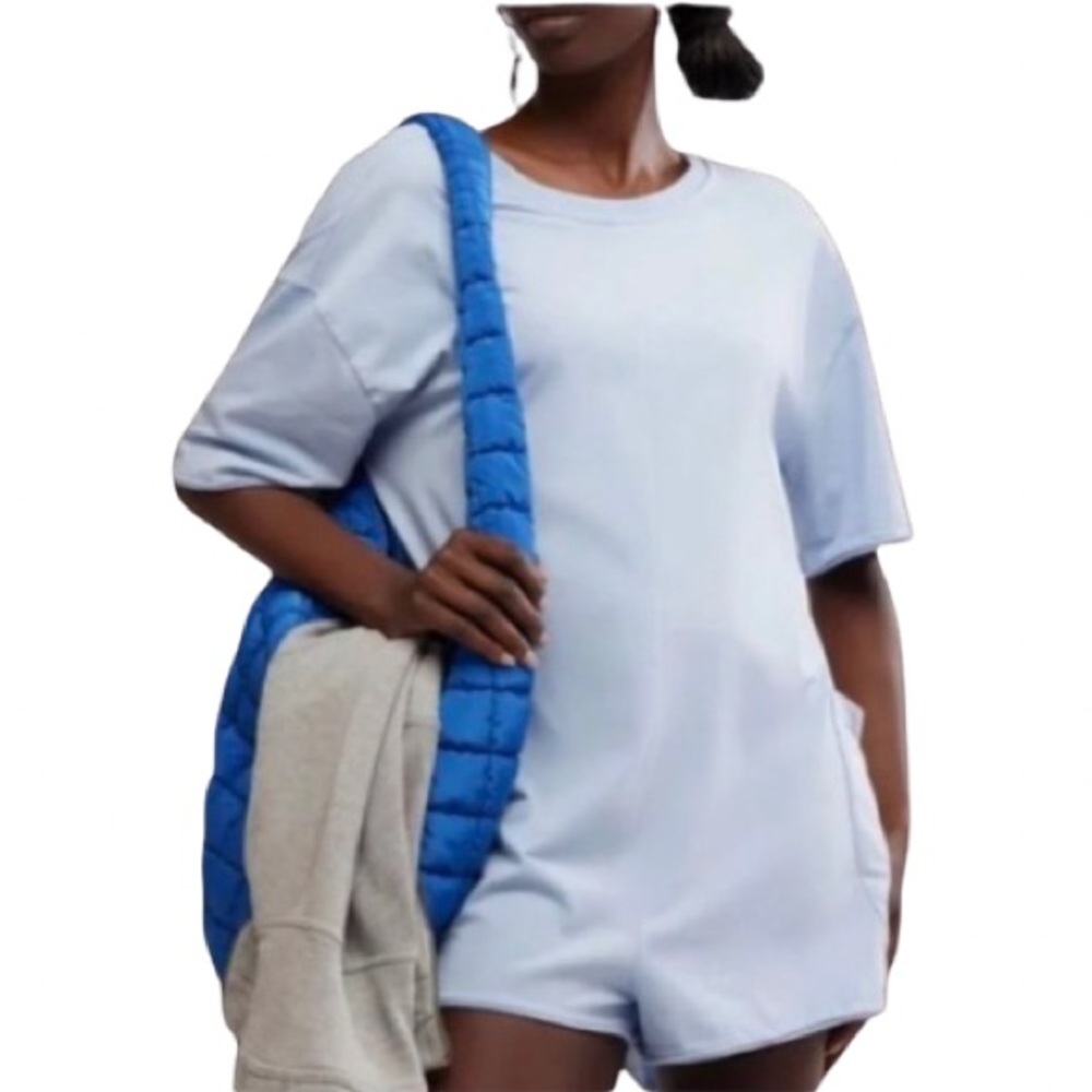 FP Movement Free People Hot Shot Romper Light Blue Oversized Lounge Jumper M
